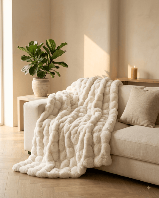 Plaid Mielle — Couverture en fausse fourrure ultra-douce, effet nuage · Crème cocooning - Maison Mielle Paris