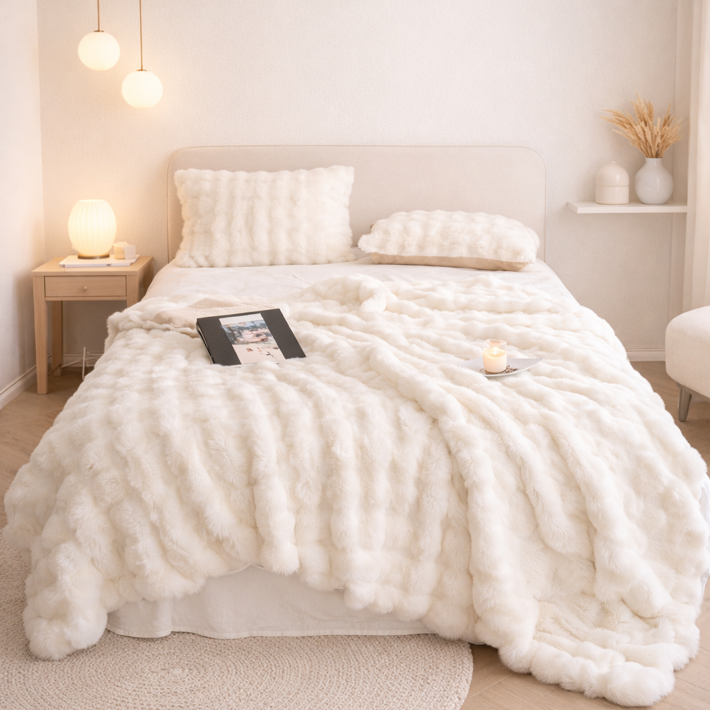 Couverture en velours imitation fourrure de lapin