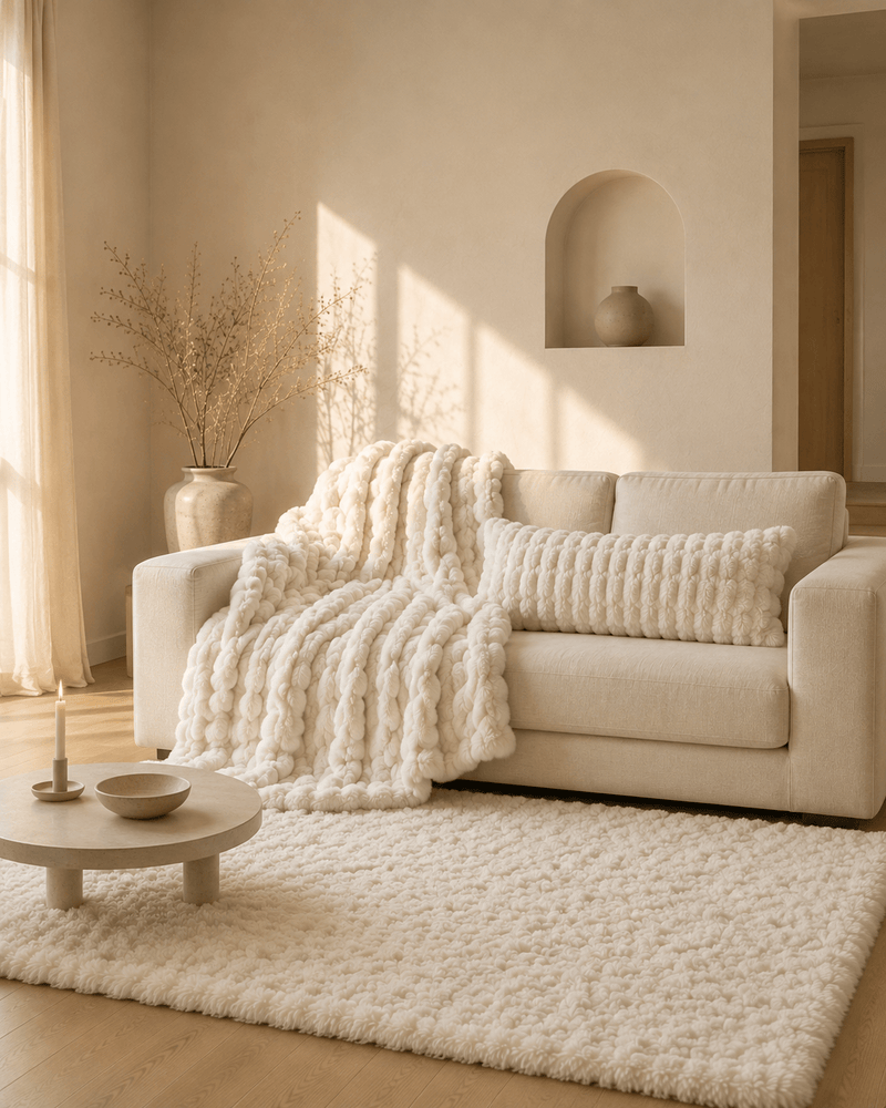 Coin Cocooning — Le Pack Complet · Plaid + Housse + Tapis effet nuage - Maison Mielle Paris